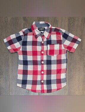 OshKosh B'gosh Red, Navy & White Plaid Short Sleeve Button-Down Shirt Boys 4T